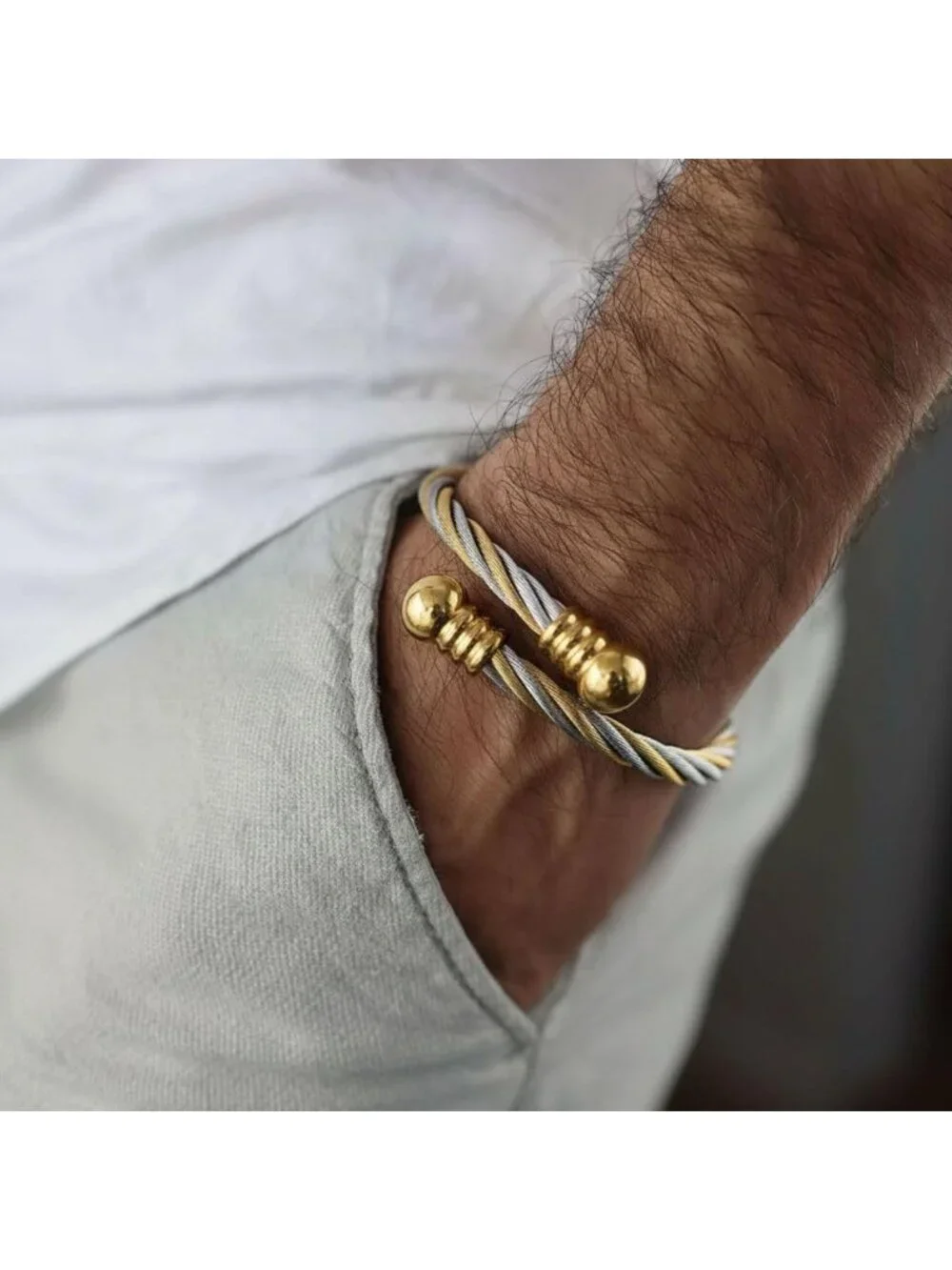 Stylish Elastic Adjustable Twisted Cable Cuff Bangle Bracelet for Men & Women